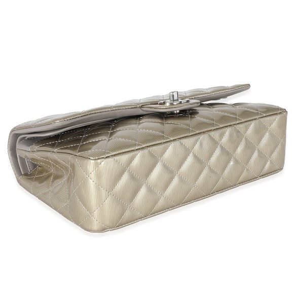 Chanel Gold Patent Striated Medium Classic Flap Bag - Picture 6 of 8